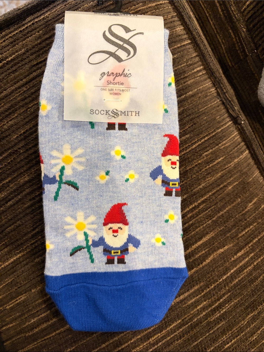 SockSmith Women's Light Blue Gnome Shortie Socks with Red Hat Accents
